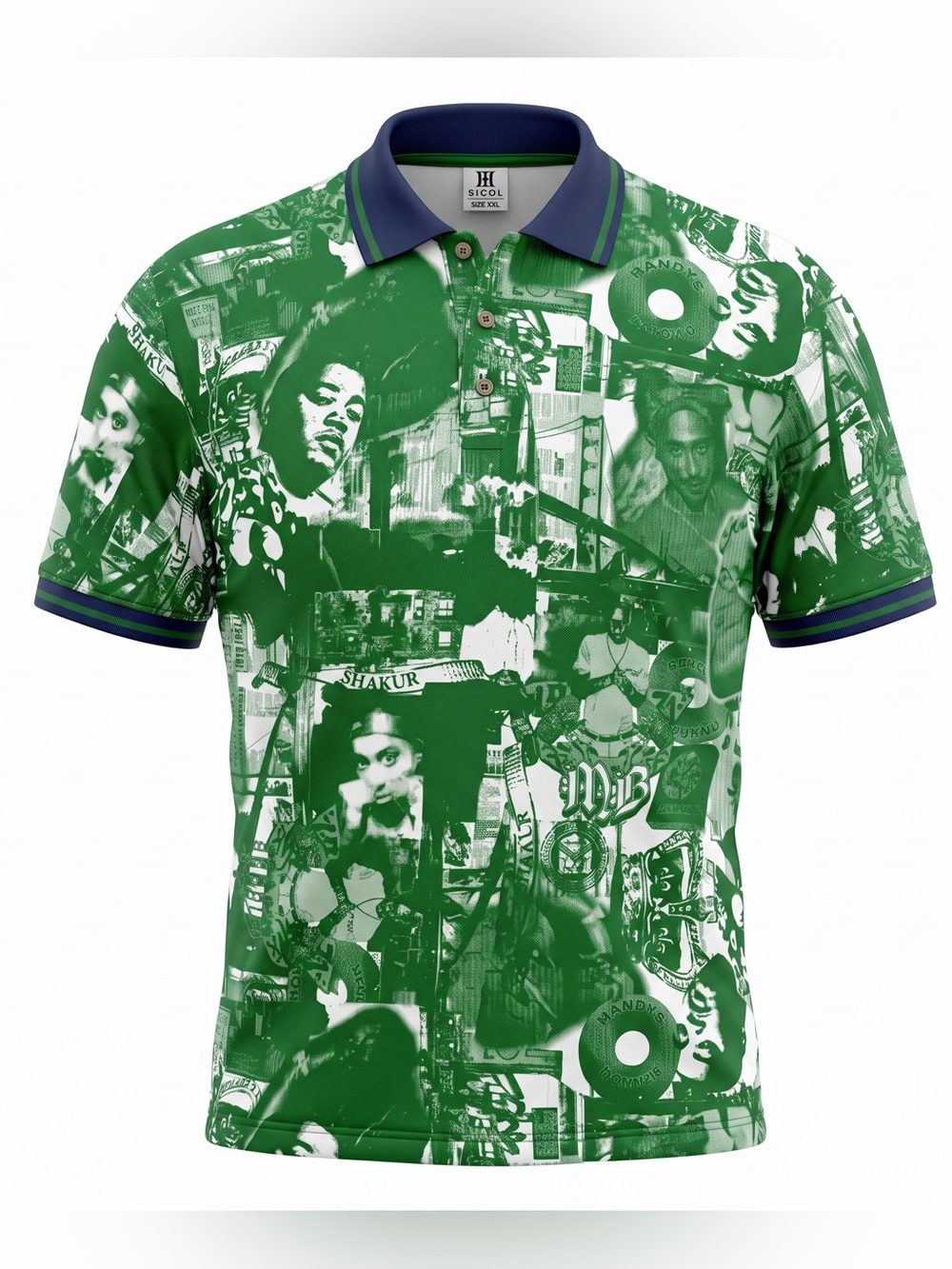 Makaveli Branded Polo Shirt Green Cotton Tupac Shakur 2Pac Rapper Dancer Men 2XL